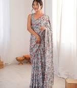 grey color chinon fabric digital print smart ethnic saree