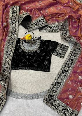 Orange Color Jari,Sequins And Embroidery Vlevet Fabric Lace Work Silk Blend Saree 1