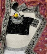 Orange Color Jari,Sequins And Embroidery Vlevet Fabric Lace Work Silk Blend Saree