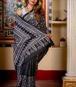 black woven silk blend kantha work all seasons sarees