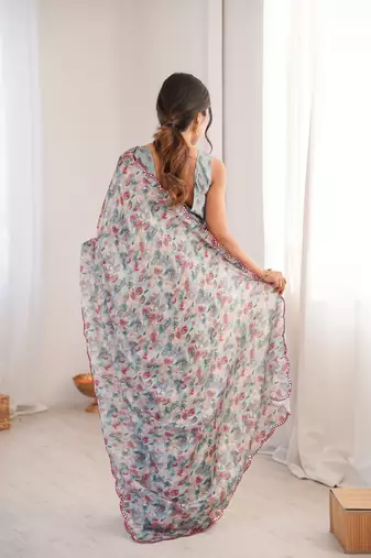 grey chinon digital print smart ethnic saree