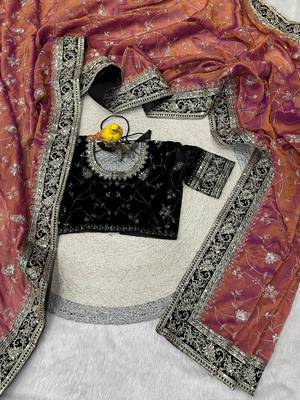 Orange Color Jari,Sequins And Embroidery Vlevet Fabric Lace Work Silk Blend Saree 2