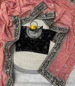 Peach Color Jari,Sequins And Embroidery Vlevet Fabric Lace Work Silk Blend Saree