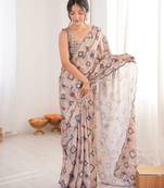 brown color chinon fabric digital print smart ethnic saree