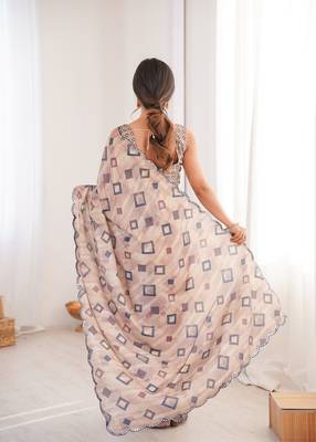 brown chinon digital print smart ethnic saree 2