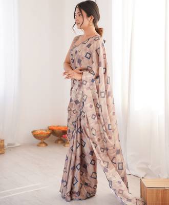 brown chinon digital print smart ethnic saree 4