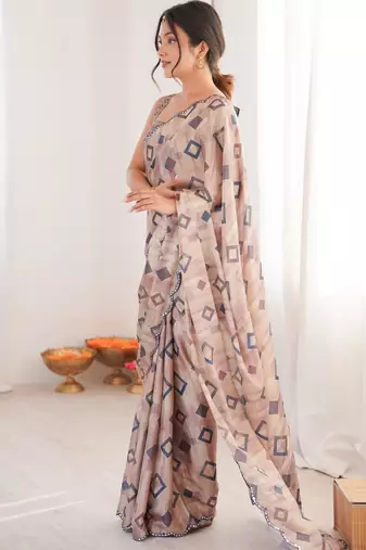 brown chinon digital print smart ethnic saree