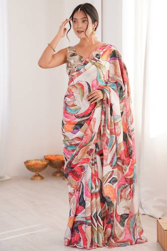 multy color chinon fabric digital print smart ethnic saree