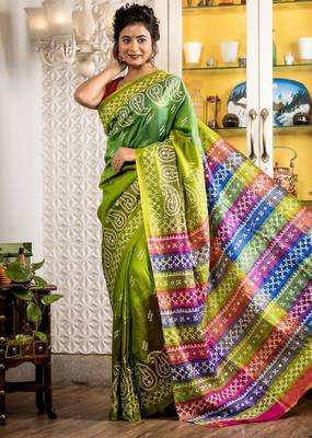 green woven silk blend kantha work all seasons sarees 2