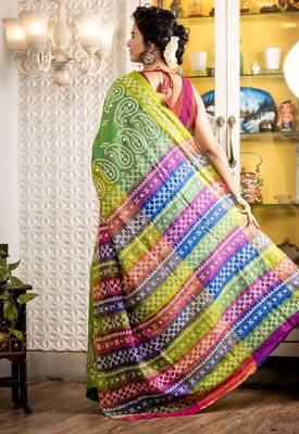 green woven silk blend kantha work all seasons sarees 3