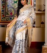 off white hand woven tussar kantha work all seasons sarees