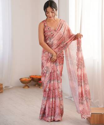 peach chinon digital print smart ethnic saree 1