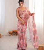 peach color chinon fabric digital print smart ethnic saree