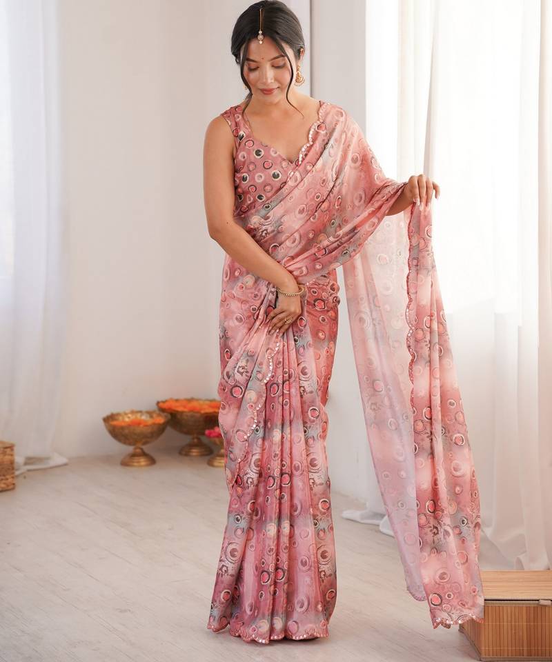 peach color chinon fabric digital print smart ethnic saree