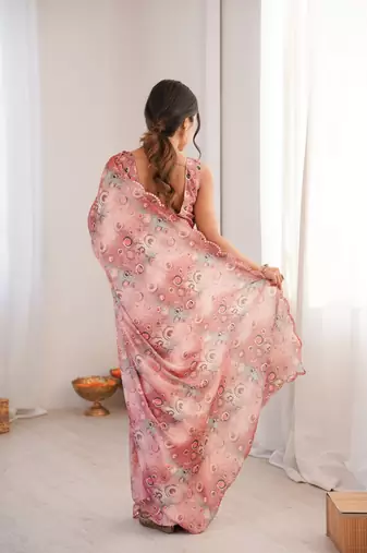 peach chinon digital print smart ethnic saree