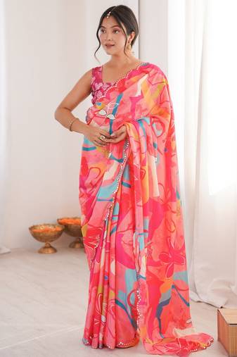 pink color chinon fabric digital print smart ethnic saree