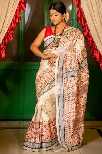 off white hand woven tussar kantha work all seasons sarees