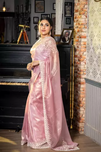 multicolor woven tissue stone work all seasons sarees