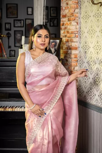 multicolor woven tissue stone work all seasons sarees