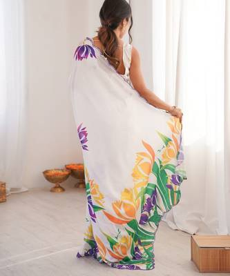 white chinon digital print smart ethnic saree 2