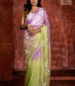 green woven organza sequins work all seasons sarees