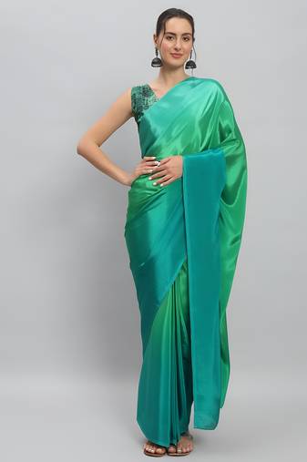 parrot green color ready to wear chinon fabric saree for stylish looks