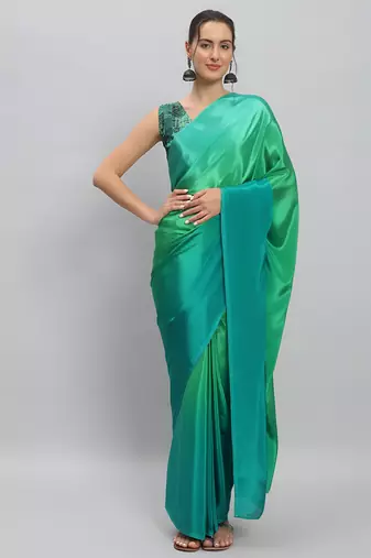 parrot green color ready to wear chinon fabric saree for stylish looks