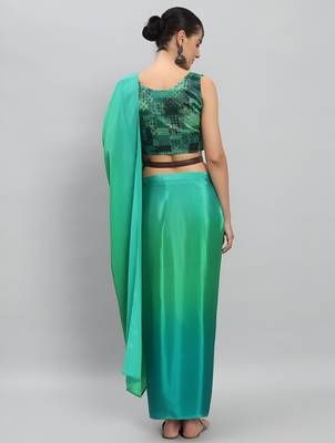 parrot green ready to wear chinon saree stylish looks 2