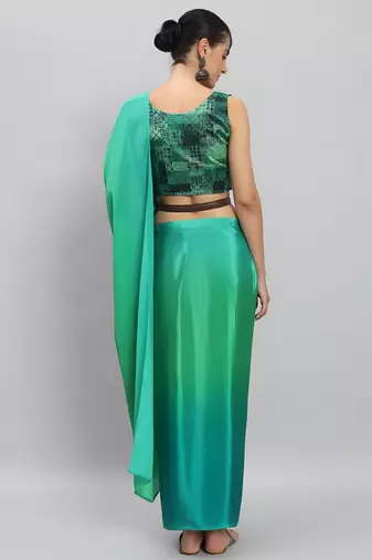 parrot green ready to wear chinon saree stylish looks