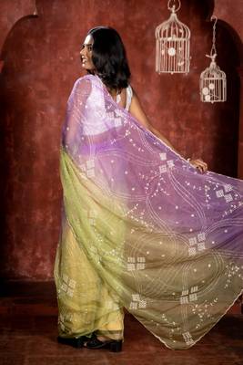 green woven organza sequins work all seasons sarees 4
