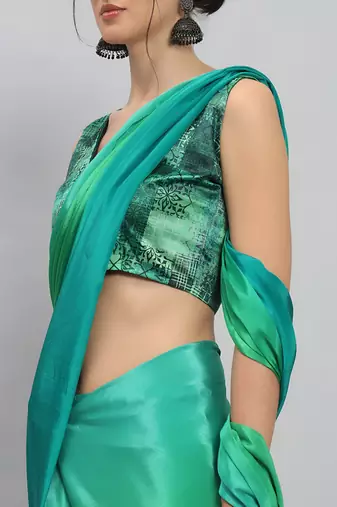 parrot green ready to wear chinon saree stylish looks