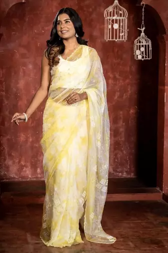 multicolor woven organza sequins work all seasons sarees