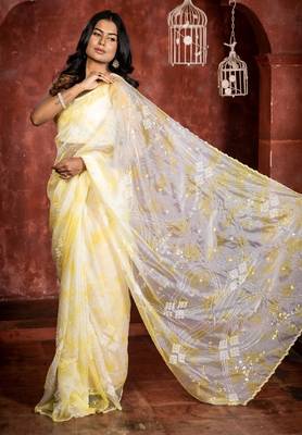 multicolor woven organza sequins work all seasons sarees 3