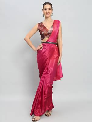 pink ready to wear chinon saree stylish looks 1