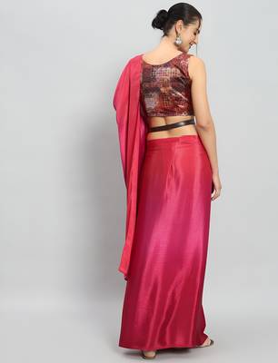 pink ready to wear chinon saree stylish looks 2