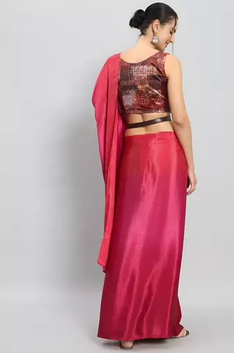 pink ready to wear chinon saree stylish looks