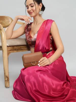 pink ready to wear chinon saree stylish looks 3