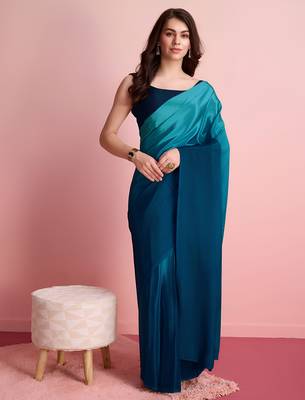 blue ready to wear chinon saree stylish looks 1