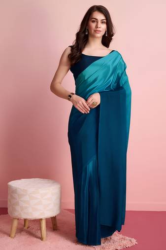 blue color ready to wear chinon fabric saree for stylish looks