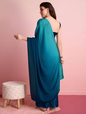 blue ready to wear chinon saree stylish looks 2
