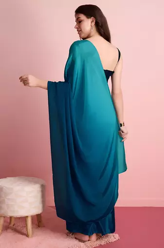 blue ready to wear chinon saree stylish looks