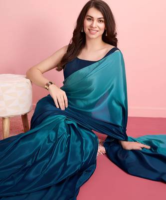 blue ready to wear chinon saree stylish looks 3