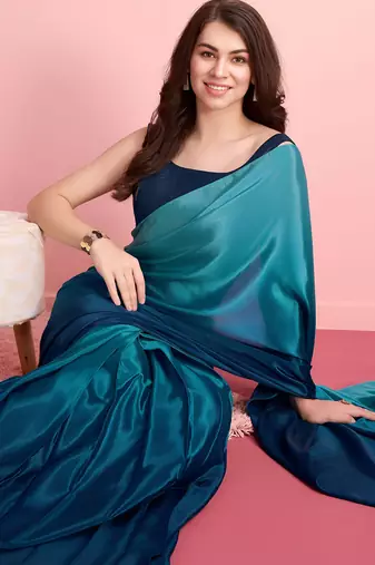 blue ready to wear chinon saree stylish looks