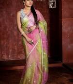 multicolor woven organza zari work all seasons sarees