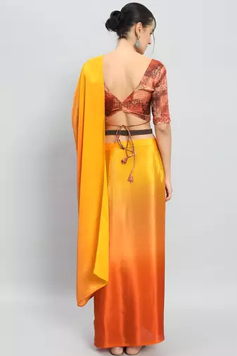 yellow ready to wear chinon saree stylish looks
