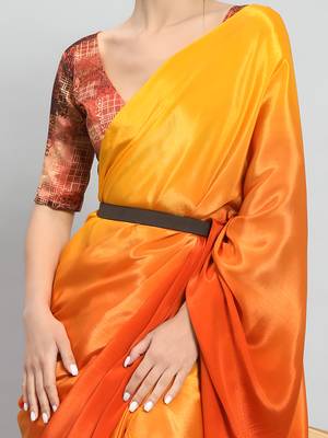 yellow ready to wear chinon saree stylish looks 3
