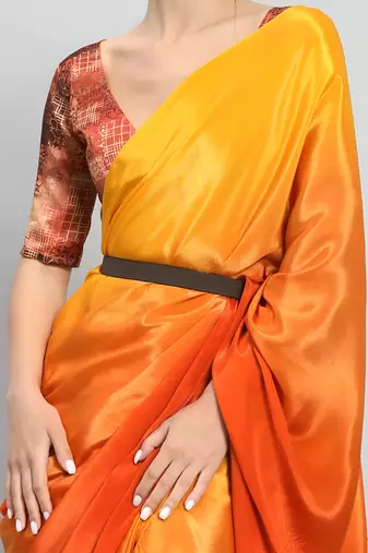 yellow ready to wear chinon saree stylish looks