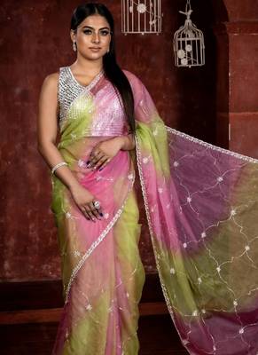 multicolor woven organza zari work all seasons sarees 3
