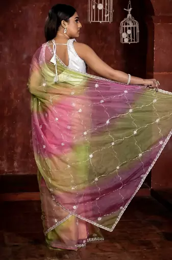 multicolor woven organza zari work all seasons sarees