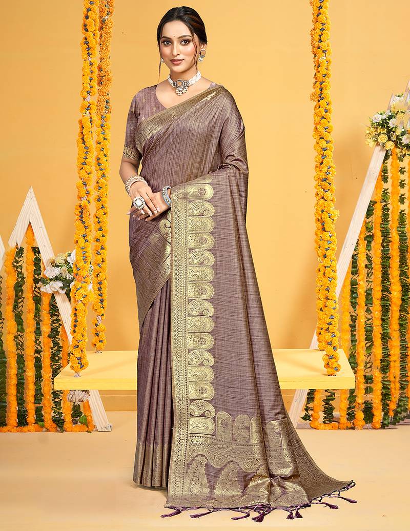 brown color beautiful assam silk blend blend fabric saree woven designer saree